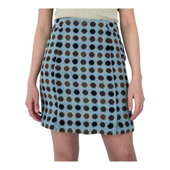 Boden British Tweed by Moon Blue Brown Wool Skirt UK8S US4S Polka Dot Pockets - Picture 1 of 16